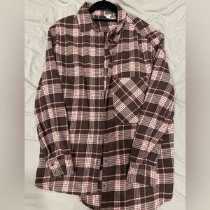 Aerie women’s Plaid Shirt - brown, White, and Pink